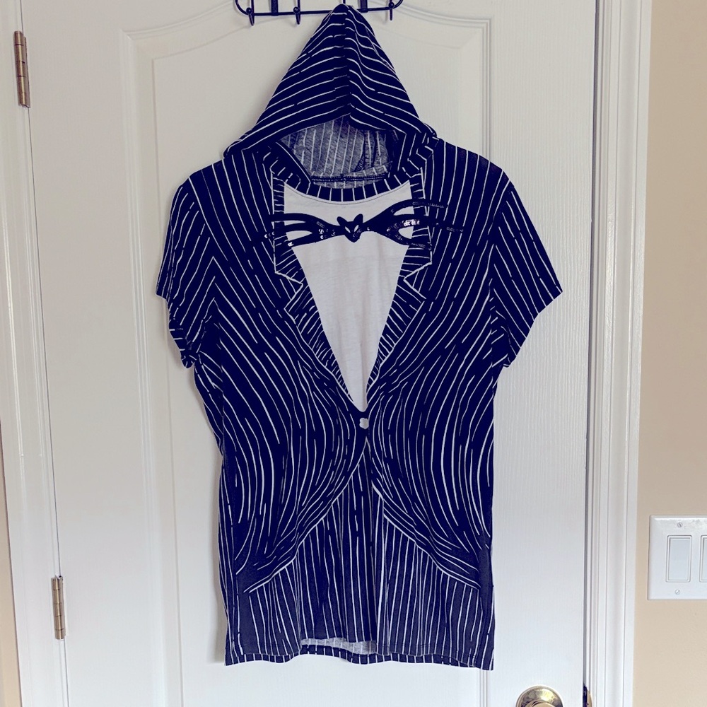 Disney NBC Jack Skellington Black and White Striped Hooded Shirt